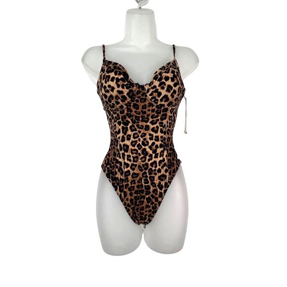 Good American Show Off One-Piece Swimsuit Leopard Print -No Belt - Picture 2 of 7